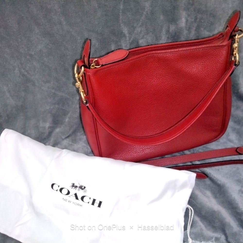 Leather coach hobo handbag